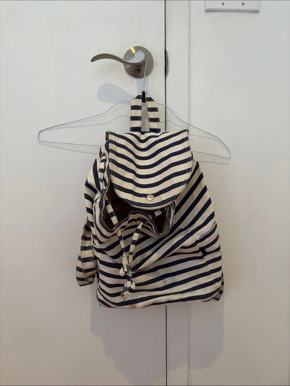 BAGGU Canvas Striped Drawstring Backpack - Navy and White